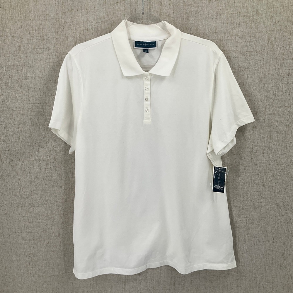Karen Scott Polo Top Women XL White Cotton Classic Minimalist Preppy NEW